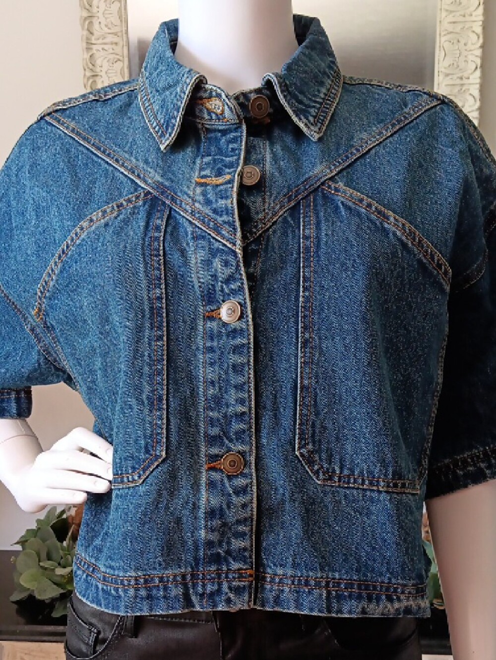 Denim Crop Top Shirt/ Denim Crop Top Jacket - Picture 4 of 6